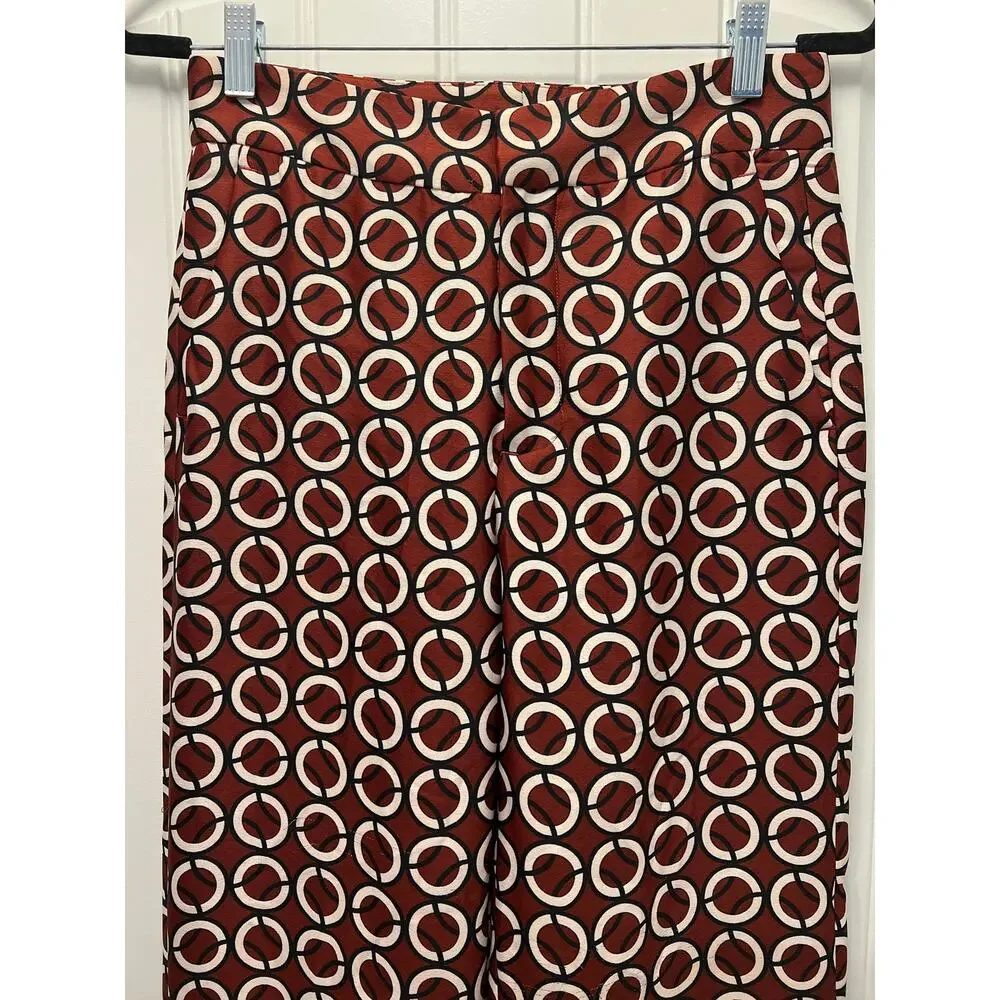 Zara Women's Geometric Print Lightweight Satin Wide Leg Pants Size S Brown Blue‎ - Picture 3 of 5